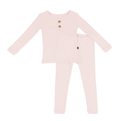Ribbed Henley Set in Blush