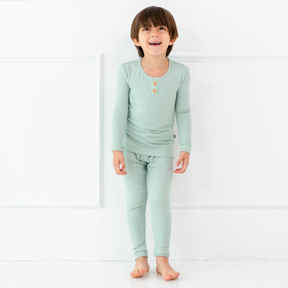 Ribbed Henley Set in Sage