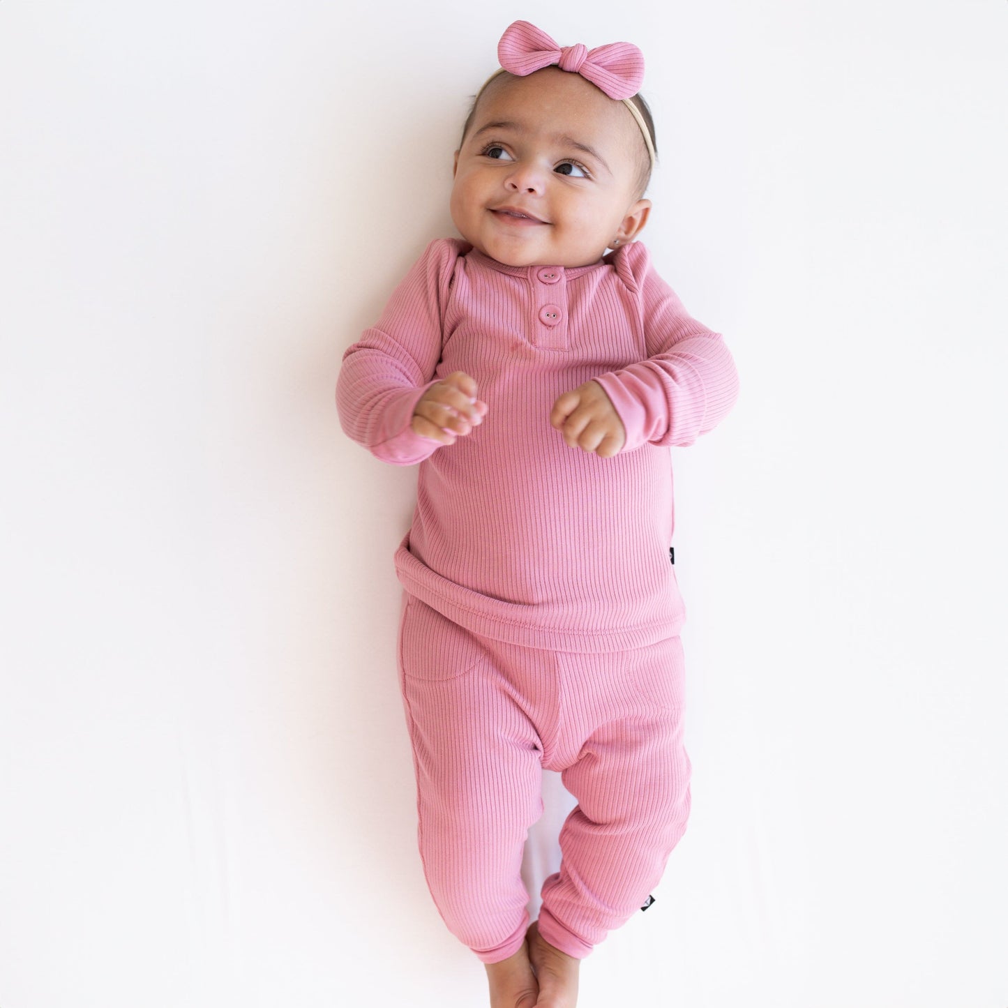 Ribbed Infant Henley Set in Apple Blossom