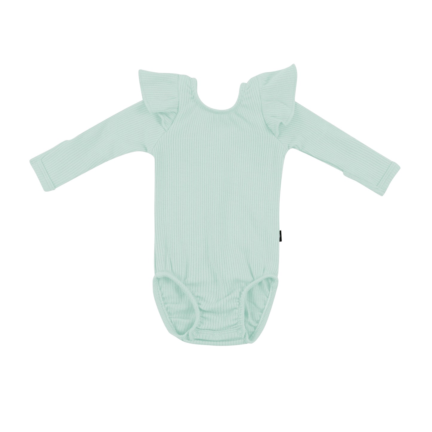 Ribbed Long Sleeve Ruffle Leotard in Sage
