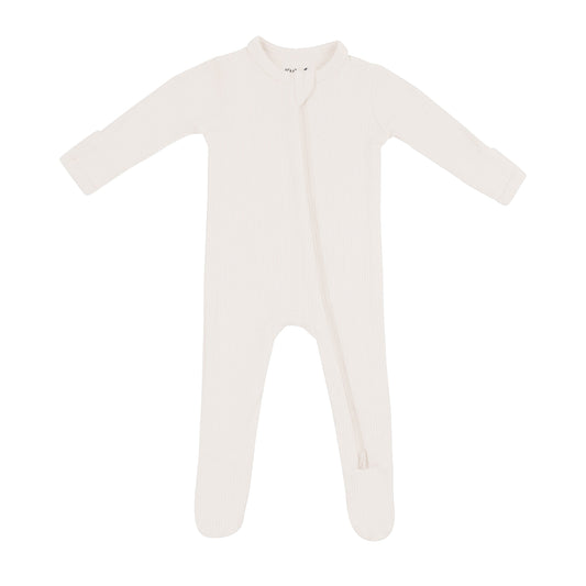 Ribbed Zipper Footie in Oat