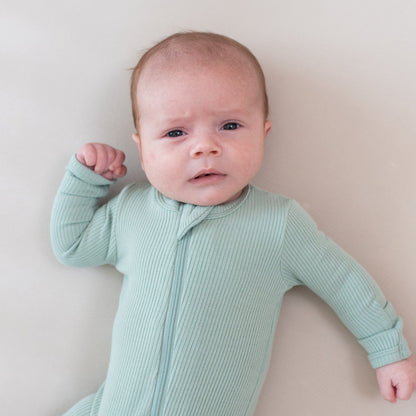 Ribbed Zipper Footie in Sage