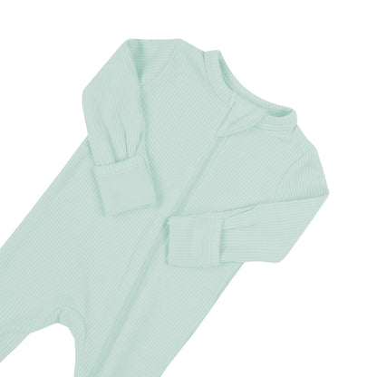 Ribbed Zipper Romper in Sage