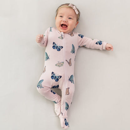 Zippered Footie in Blush Butterfly