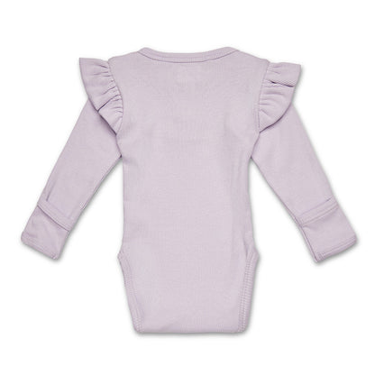 Lavender Rib Long Sleeve Organic Bodysuit with Frill