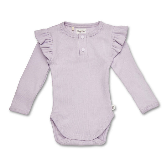 Lavender Rib Long Sleeve Organic Bodysuit with Frill