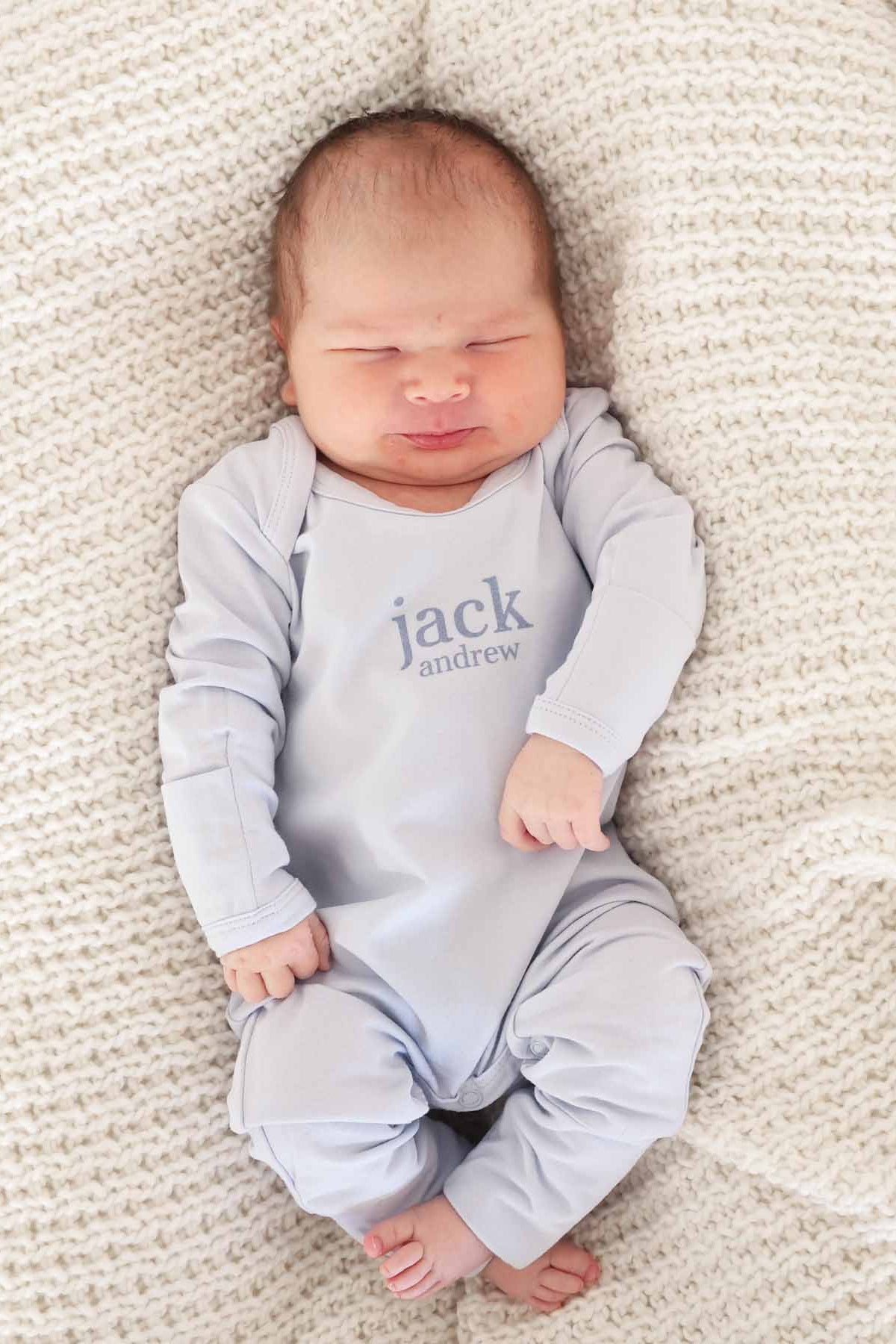 Personalized Full Length Snap Romper | Light Blue