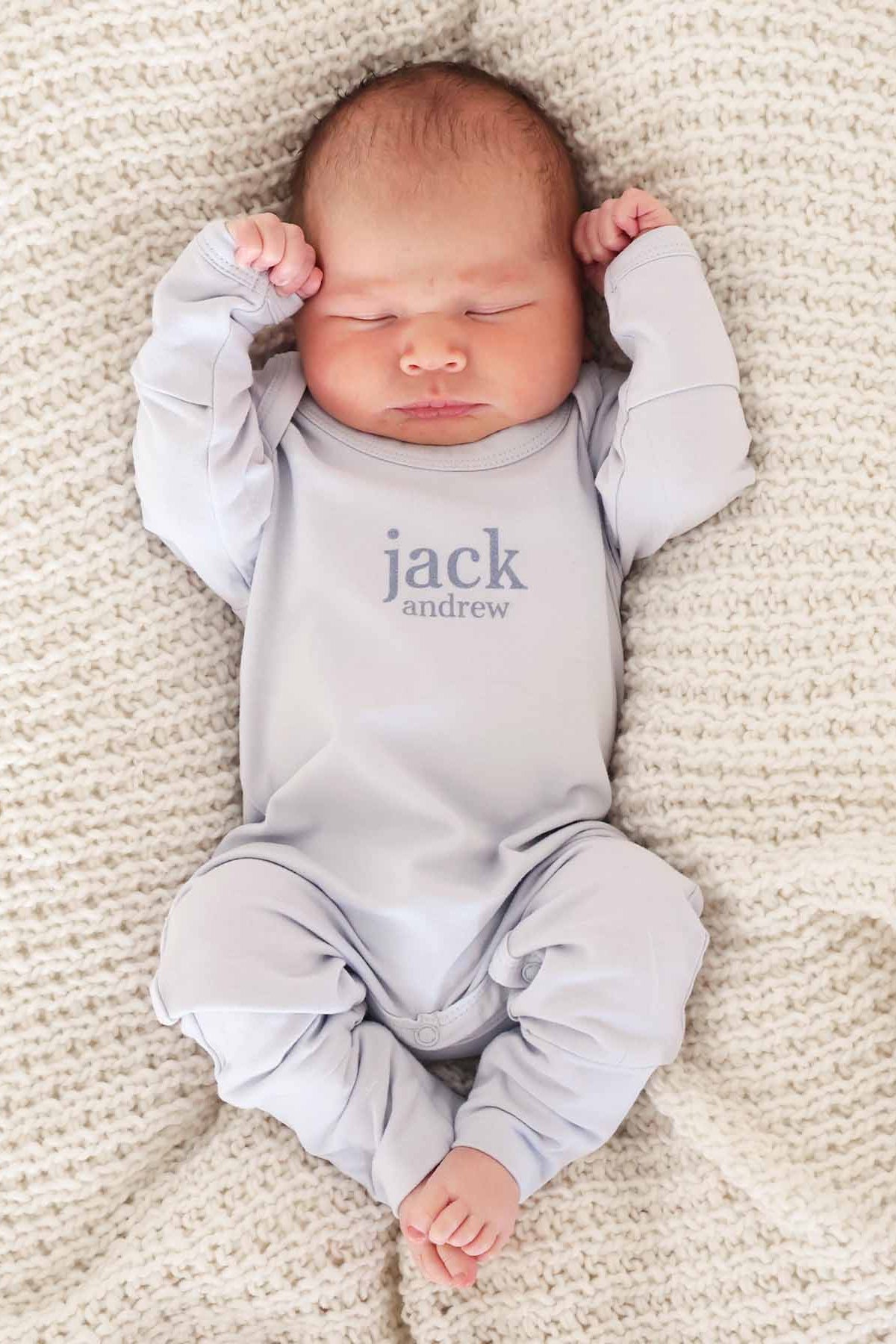 Personalized Full Length Snap Romper | Light Blue