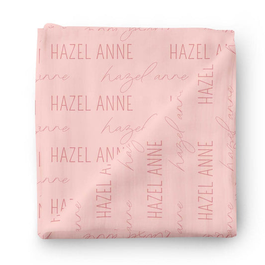 Personalized Light Rose on Pink Baby Name Swaddle Blanket - Block & Script