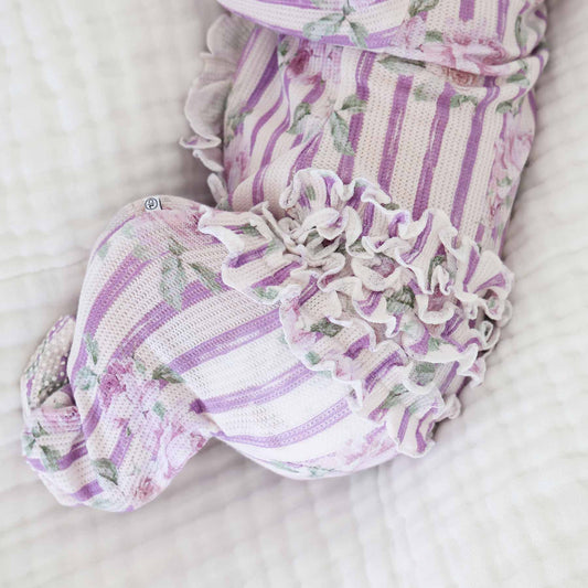 Lila's Lilacs Bamboo Waffle Ruffle Zipper Footie