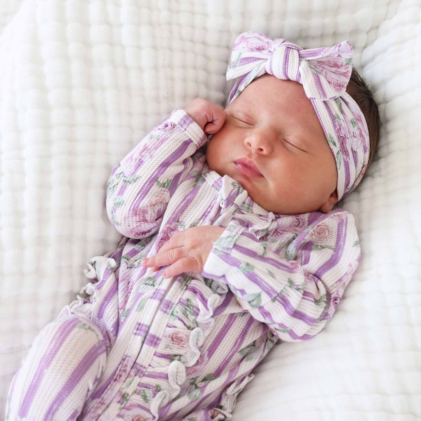 Lila's Lilacs Bamboo Waffle Knit Large Bow Headwrap