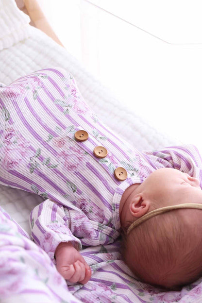 Lila's Lilacs Bamboo Waffle Newborn Baby Knot Gown & Hat Set