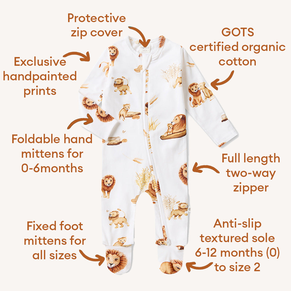 Lion Organic Snuggle Sleepsuit Zip Footie