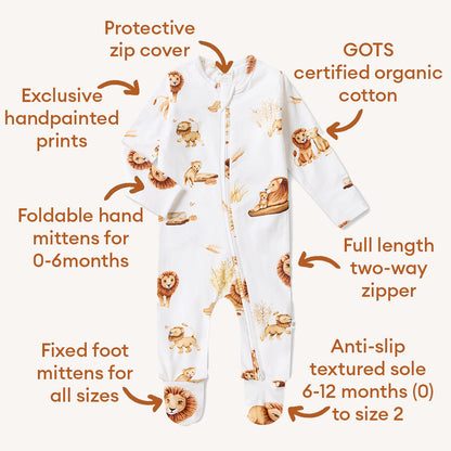 Lion Organic Snuggle Sleepsuit Zip Footie