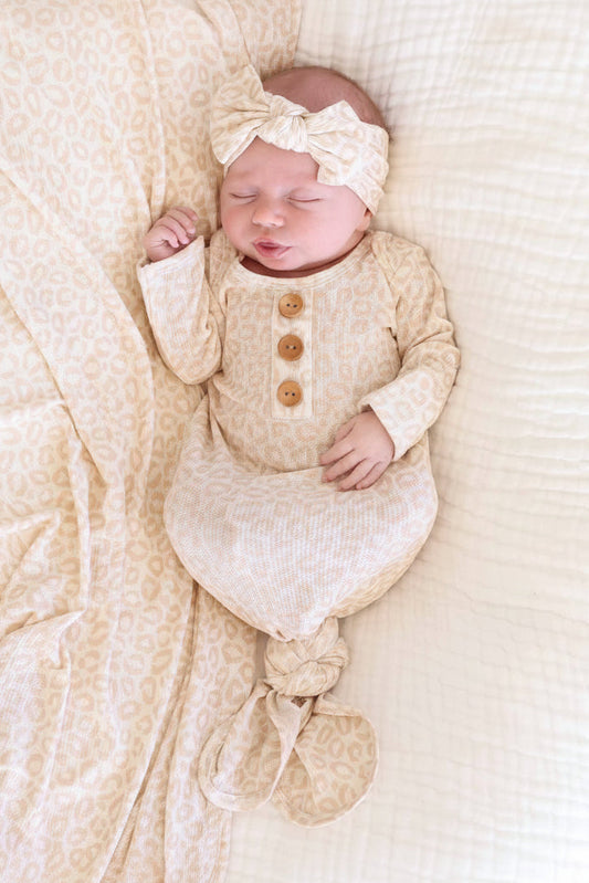 Lovely Leopard Bamboo Waffle Knit Large Bow Headwrap