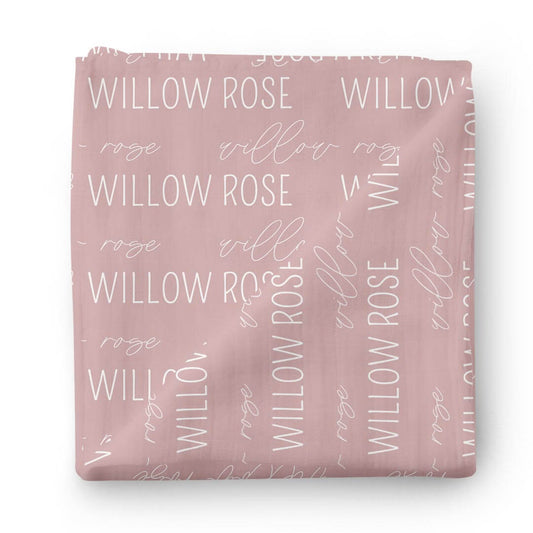 Personalized Mauve Baby Name Swaddle Blanket - Block & Script