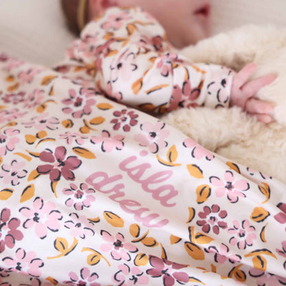 Mauvelous Meadow Personalized Swaddle Blanket