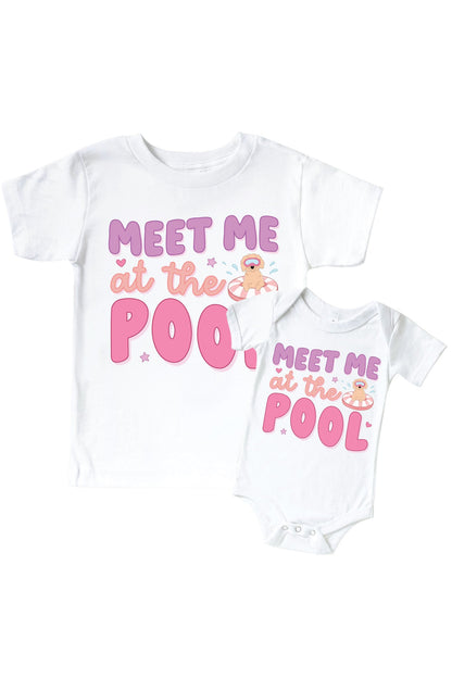 Pool Time Pink Graphic Bodysuit & Kids Tee | White