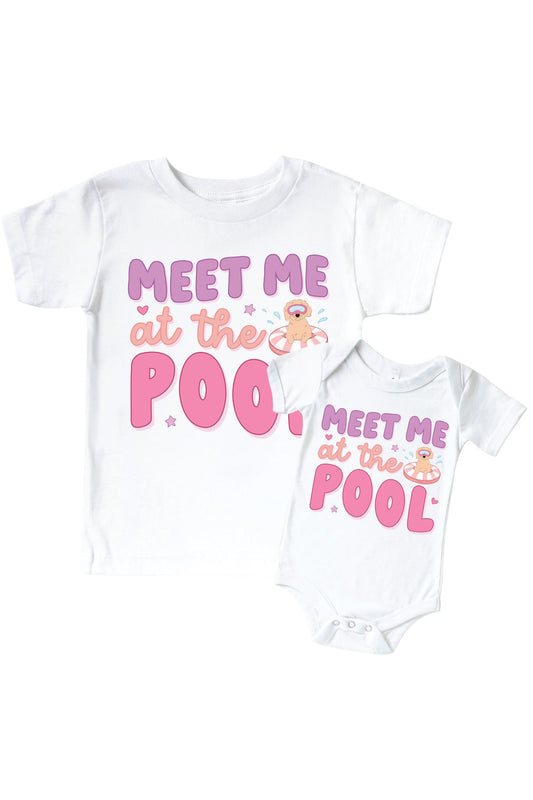 Pool Time Pink Graphic Bodysuit & Kids Tee | White