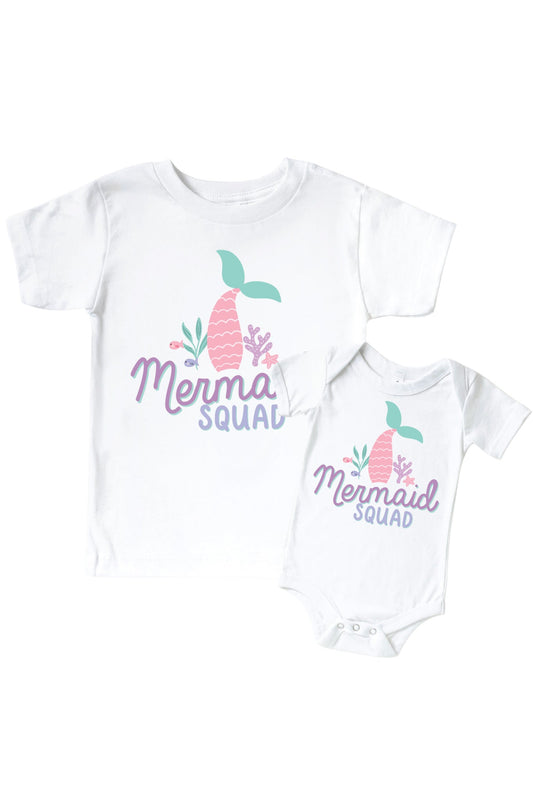 Mermaid Squad Graphic Bodysuit & Kids Tee | White