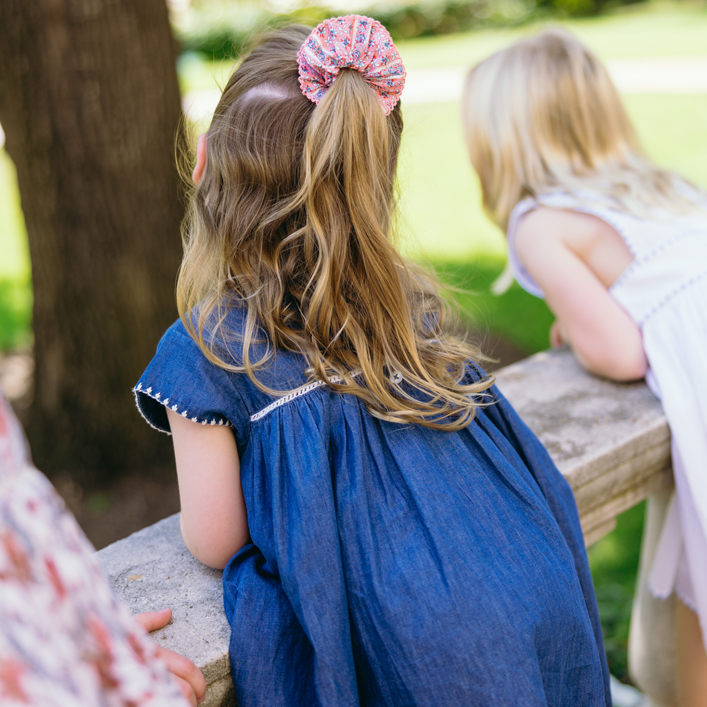 girls chambray embroidered cap sleeve dress