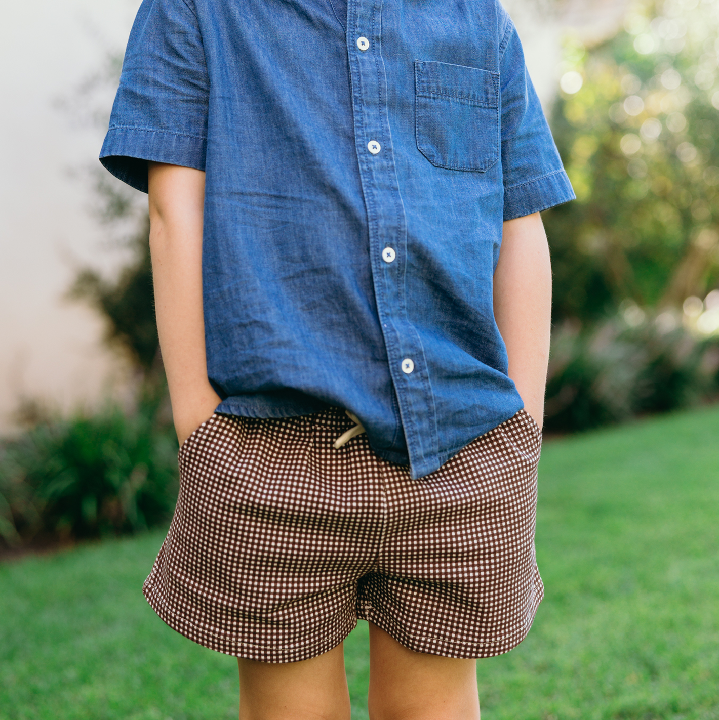 boys cocoa gingham ultra-soft twill short
