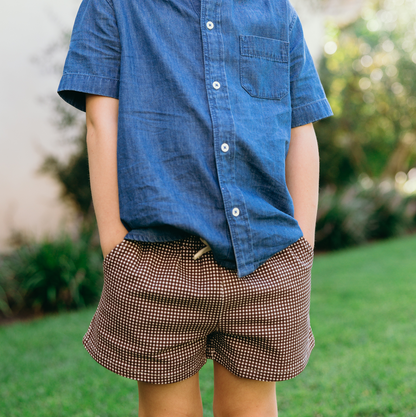 boys cocoa gingham ultra-soft twill short