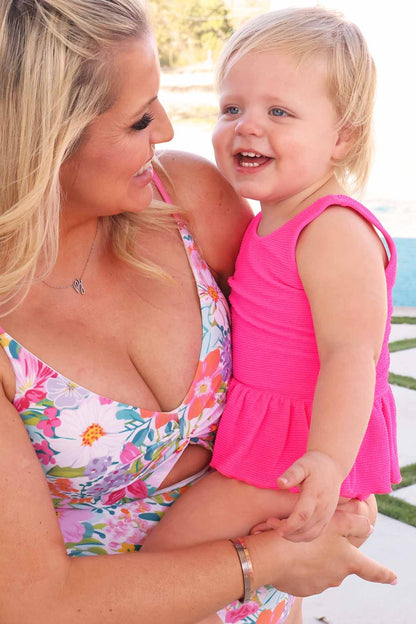 Crinkle One-Piece with Skirt | Neon Pink