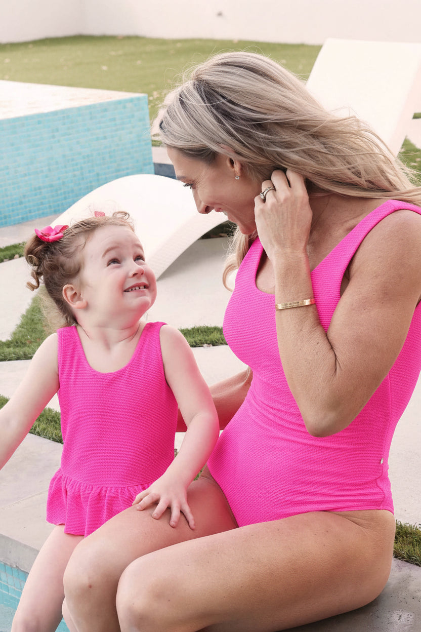 Crinkle One-Piece with Skirt | Neon Pink