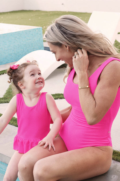 Crinkle One-Piece with Skirt | Neon Pink
