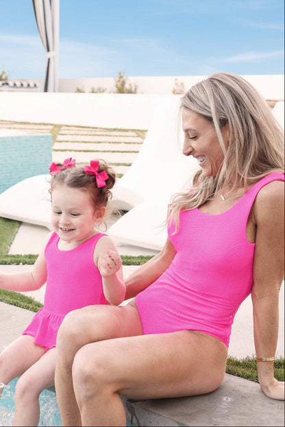 Crinkle One-Piece with Skirt | Neon Pink