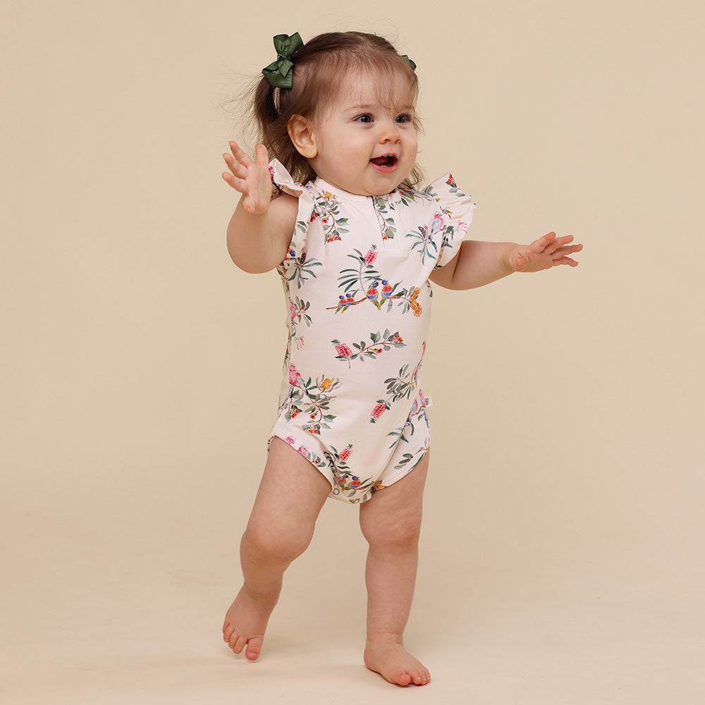 Native Bird Short Sleeve Organic Bodysuit with Frill