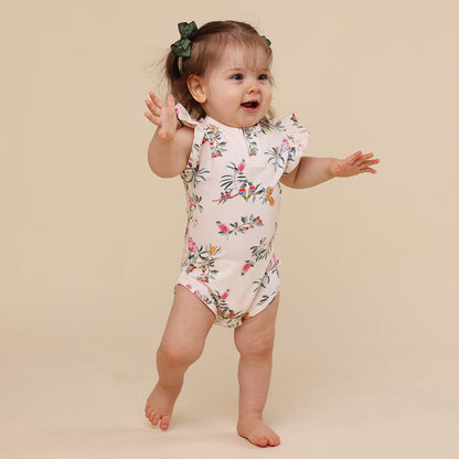 Native Bird Short Sleeve Organic Bodysuit with Frill