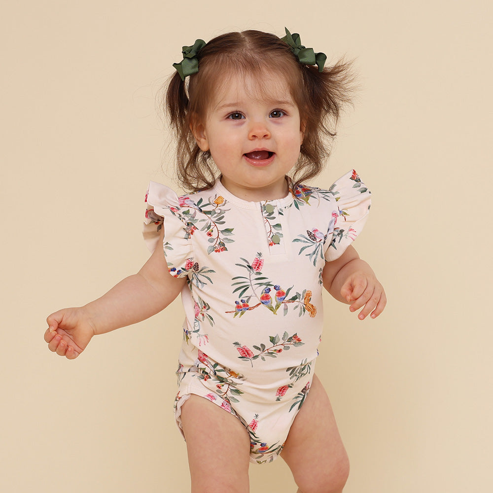 Native Bird Short Sleeve Organic Bodysuit with Frill