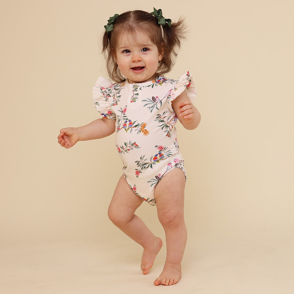 Native Bird Short Sleeve Organic Bodysuit with Frill