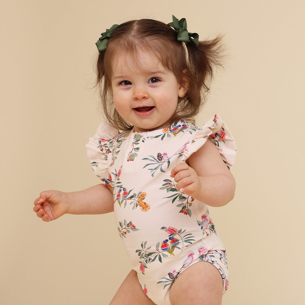 Native Bird Short Sleeve Organic Bodysuit with Frill