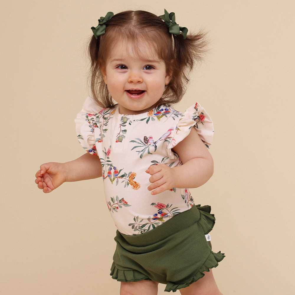 Native Bird Short Sleeve Organic Bodysuit with Frill