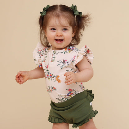 Native Bird Short Sleeve Organic Bodysuit with Frill