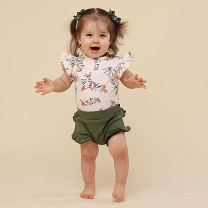 Native Bird Short Sleeve Organic Bodysuit with Frill