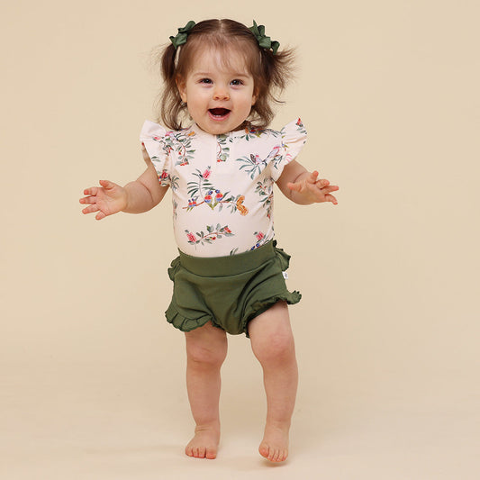 Native Bird Short Sleeve Organic Bodysuit with Frill