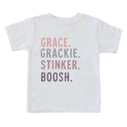 Personalized Purple Nickname Color Block Kids Graphic Tee | White
