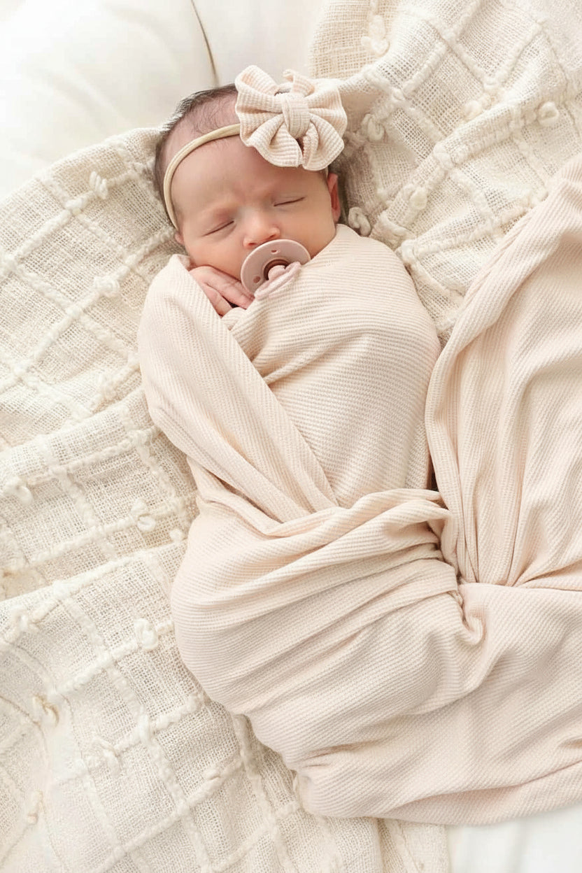 Oatmeal Bamboo Waffle Oversized Swaddle Blanket
