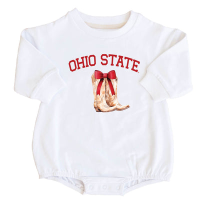 The Ohio State University | Footballs & Bows Graphic Sweatshirt Bubble Romper