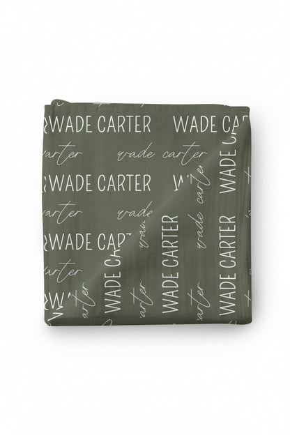 Personalized Olive Baby Name Swaddle Blanket - Block & Script
