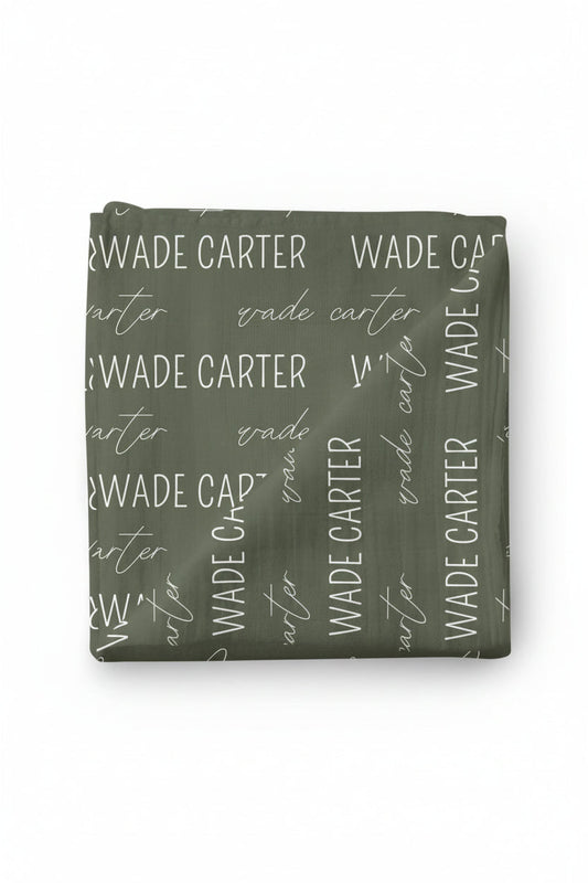 Personalized Olive Baby Name Swaddle Blanket - Block & Script