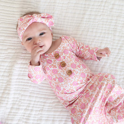 Palmer's Pink Floral Newborn Baby Knot Gown & Hat Set