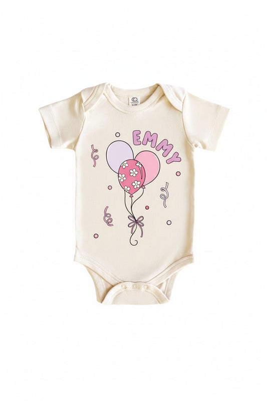 Personalized Pink Party Time Graphic Bodysuit & Kids Tee | Natural