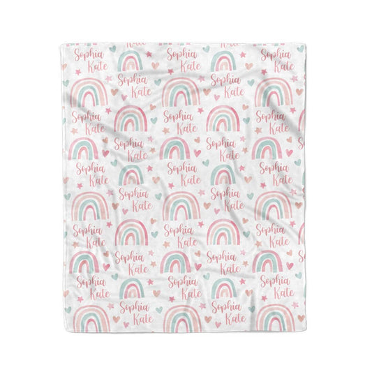 Pastel Rainbow Personalized Kids Blanket