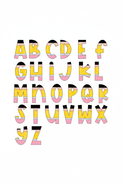 Personalized Pencil Letters Kids Graphic Tee | Natural