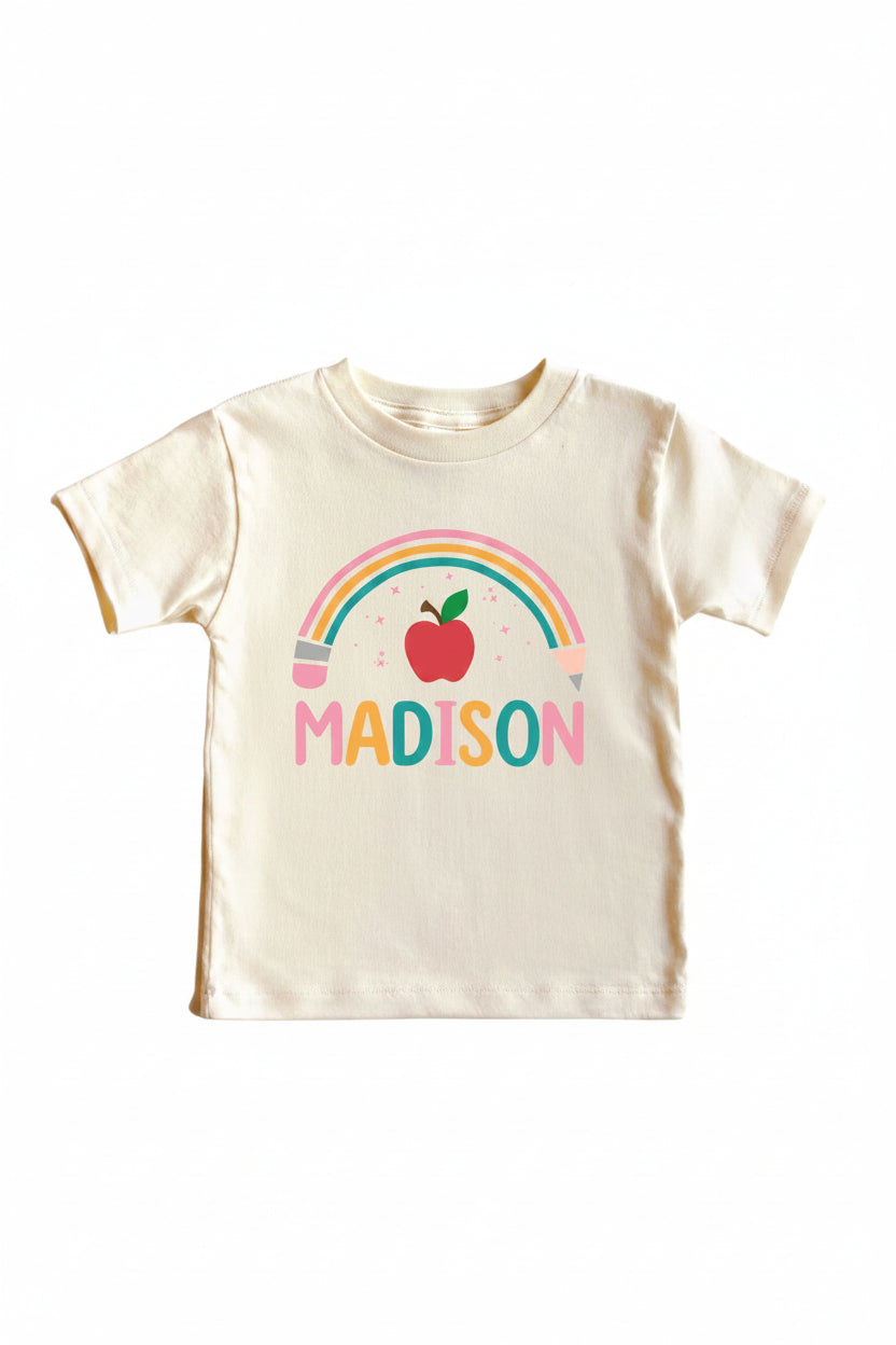 Personalized Pencil Rainbow Kids Graphic Tee | Natural